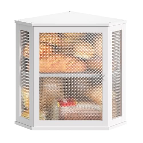 Corner Bread Box Kitchen Countertop Extra Large Capacity Farmhouse Bread Box (White / 12.6" x 12.6" x 16.5")
