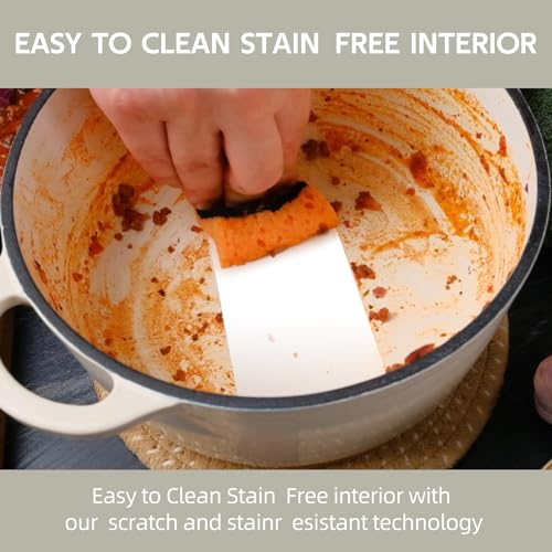 6 Quart Dutch Oven Enameled Cast Iron with Lid (Cream / 6 QT)