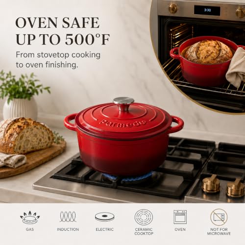5.5QT Enameled Cast Iron Dutch Oven for Sourdough Bread Red (Cherry Red / 5.5QT)