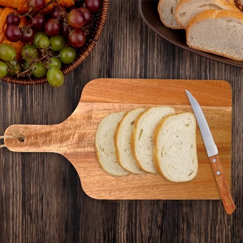 18 Pcs Acacia Wood Cutting Board Bulk Wood Cutting Board with Handle Kitchen Tray Charcuterie Boards for Pizza (12 x 6 Inch)