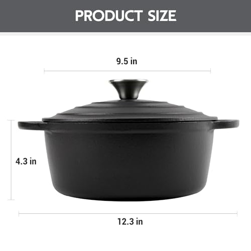 Dutch Oven Enameled Cast Iron with Lid (Matte Black(No Enameled) / 4 QT)