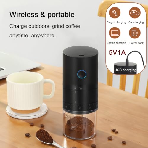 Portable Electric Burr Coffee Grinder with 38 Adjustable Grind Settings (Black)