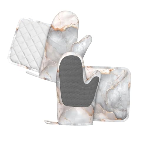 Oven Mitts and Pot Holders Gray Pastel Pink Marble Absstract Silicone Kitchen Accessories Set of 4 Heat Resistant Long Gloves Potholder Non (A09)