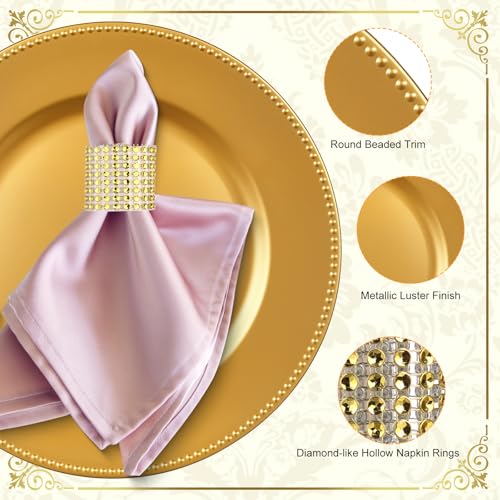 Gold Charger Plates With Napkin Rings Set Include Gold Beaded Charger Plates and Napkin Rings