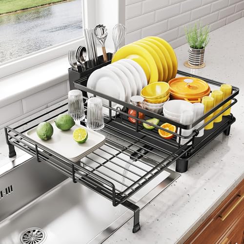 Expandable Dish Drying Rack for Kitchen Counter (Black)