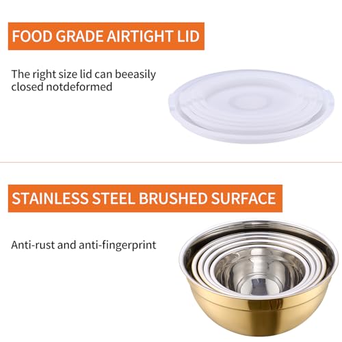 Gold Mixing Bowls with Airtight Lids (Gold / 5 Pieces)