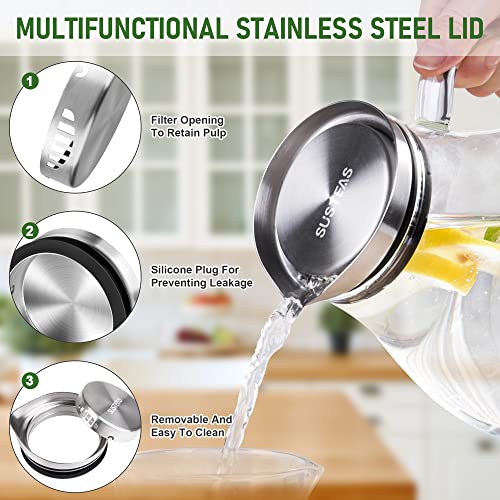2 Liter Glass Pitcher With Lid And Spout Juice Carafe Iced Tea Water Jug for Homemade Beverage