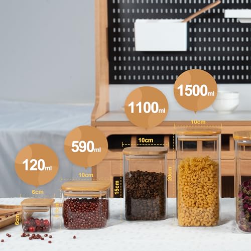 Airtight Glass Square Storage Containers with Bamboo Lids