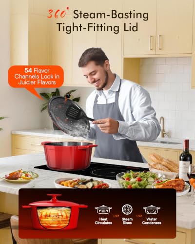 Lux 6QT Enameled Cast Iron Dutch Oven Pot (Lux Red)