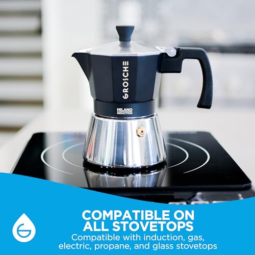 Milano Induction Stovetop Espresso Maker Moka Pot 3 Cup (3 espresso cups / Induction, Black)