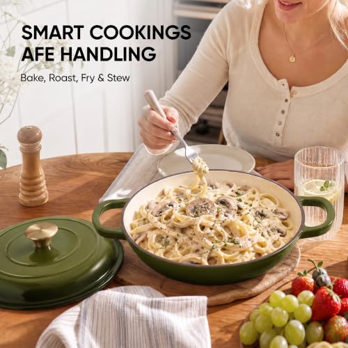 Dutch Oven Enameled Cast Iron with Lid (Golden Green / 3 QT（Shallow Pot）)