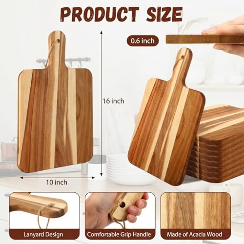 16 Pcs Acacia Wood Cutting Boards with Handle (16" x 10" / Rustic)