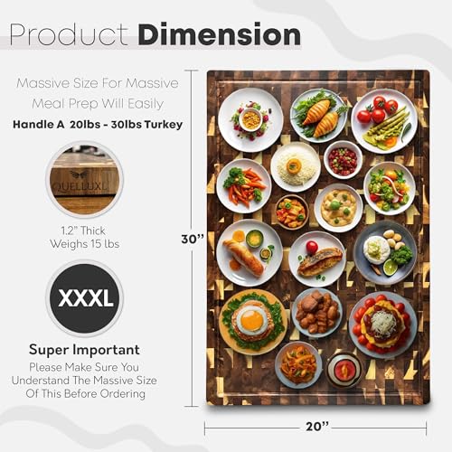 30" x 20" Acacia Wood End Grain Cutting Board Extra Large
