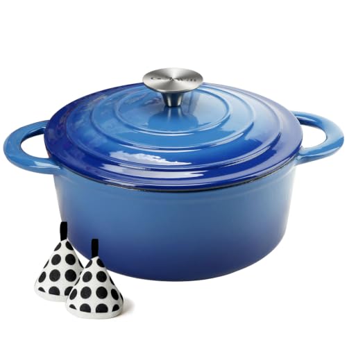 4.5 Quart Enameled Cast Iron Dutch Oven with Self (Blue / 4.5QT)