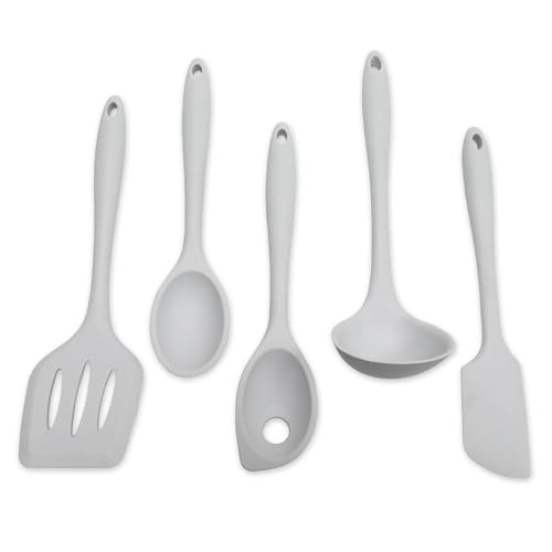 Premium Silicone Kitchen Tools and Utensils Set (5 Piece Set / Gray)
