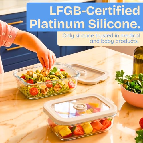 Non Toxic Glass Food Containers with Lids (Beige / Multi Size)
