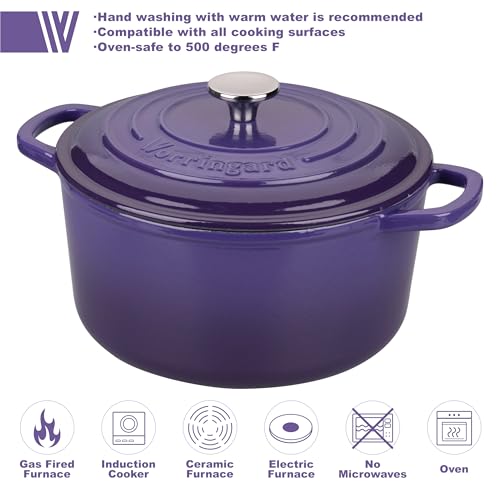 Enameled Cast Iron Dutch Oven Pot with Lid (4.5 QT / Purple)