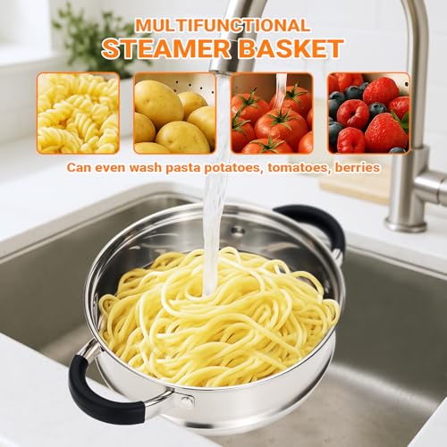 Stainless Steel Steamer for Cooking with Lid & Steamer Basket