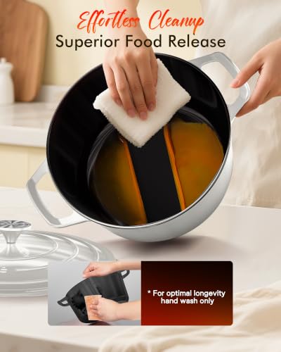 6 Qt PFAS Free Enamel Cast Iron Dutch Oven Pot w (Vanilla Cream)