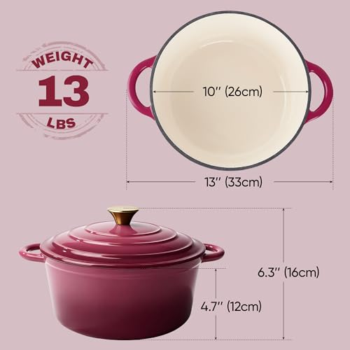 Vintage Style 6 Quart Dutch Oven Pot with Lid (Rose / 6 QT Round)