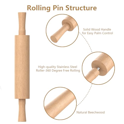 Classic Wooden Rolling Pin with Handle for Fondant