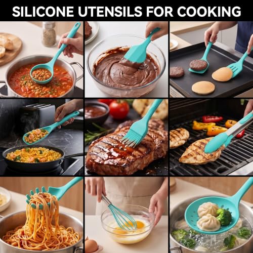 Silicone Cooking Utensils Set (Teal)