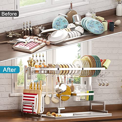 Over Sink Dish Drying Rack Stainless Steel (Silver(304 Stainless Steel) / 2Tier - Standard(26"-38"))
