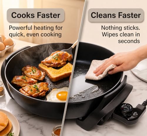 Nonstick Electric Skillet 12 Inch Aluminum Electric Fryer With 2 Layers Of Non