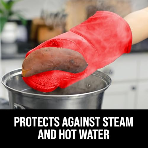 BPA Free Silicone Oven Mitts Ultra Heat Resistant up to 500°F (Red / 2-Piece 13.7" Oven Mitts)