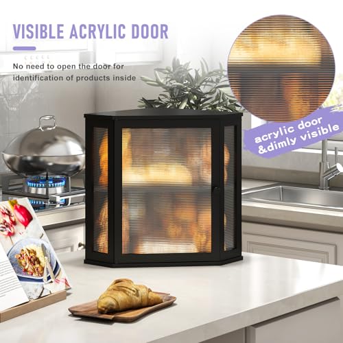 Corner Bread box for Kitchen Countertop (Black / Extra Large)