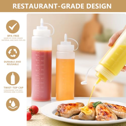 Plastic Squeeze Squirt Condiment Bottles with Twist On Cap Lids