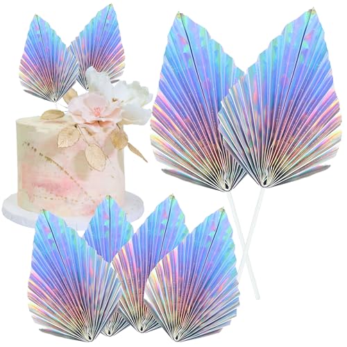 6Pcs Paper Palm Fan Cake Toppers Palm Leaf Fan Cake Topper Palm Spear Leaf Cupcake Toppers Cake Insert Decoration For Cake Decorating Diy Craft Project Home Wedding Party Supplies Gold