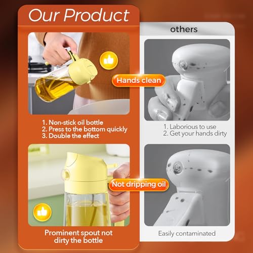 16oz 470ml Glass Olive Oil Sprayer for Cooking with Stickers (1Pc Pomelo)