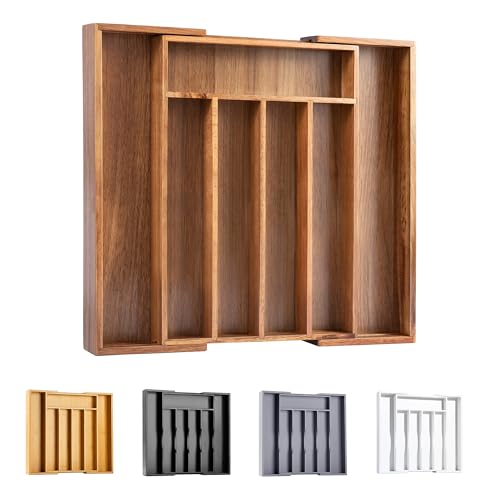 Silverware Organizer Kitchen Drawer Organizer Expandable Bamboo Utensil Holder Cutlery Tray for Kitchen Utensil and Flatware Bedroom Office