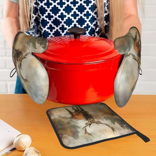 Oven Mitts and Pot Holders Sets of 3 Heat Resistant Oven Gloves Hot Pads Non
