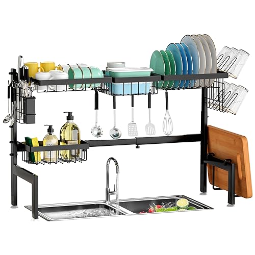 Over The Sink Dish Drying Rack (Black-expandable,2 Tier)
