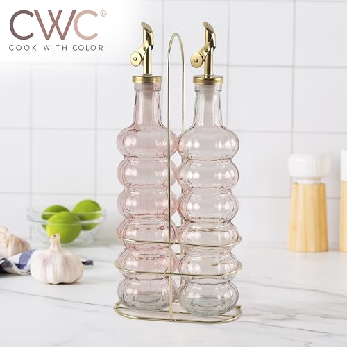 Glass Olive Oil Bottle Dispenser (Elegant Waves / Pink)
