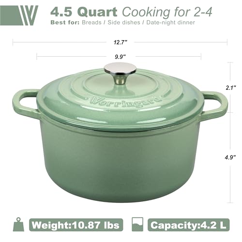 Enameled Cast Iron Dutch Oven Pot with Lid (4.5 QT / Sage green)