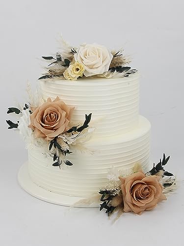3Pcs Pre made Cake Topper Cake Decorating Flowers for Cake Decor Cake Flowers for Wedding Baptism Birthday Party Bridal Baby Shower
