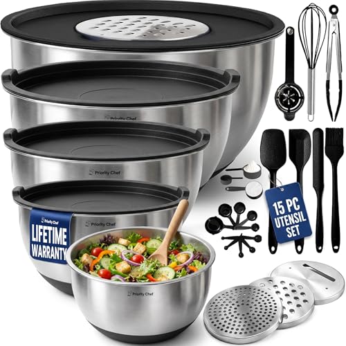 28pc Stainless Steel Mixing Bowls with Lids Set (Black)