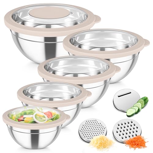 Stainless Steel Mixing Bowls with Transparent Lids & Graters Set