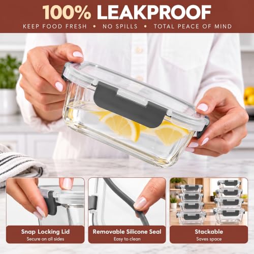40 PC Glass Kitchen Storage Containers with Lids (Gray)