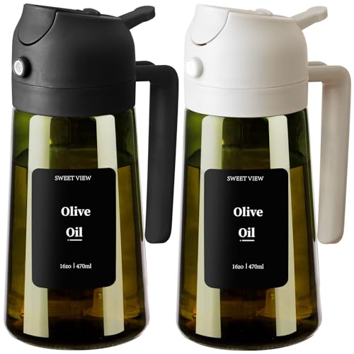 2PCS Olive Oil Dispenser and Oil Sprayer (Black&White / 2 Pack)