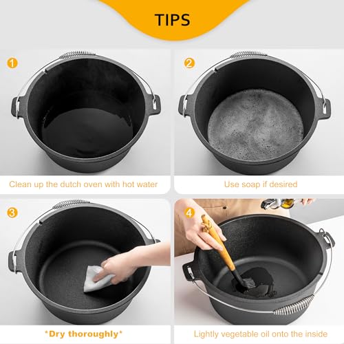 10 QT Pre Seasoned Cast Iron Camping Dutch Oven Pot with Lid (10QT)