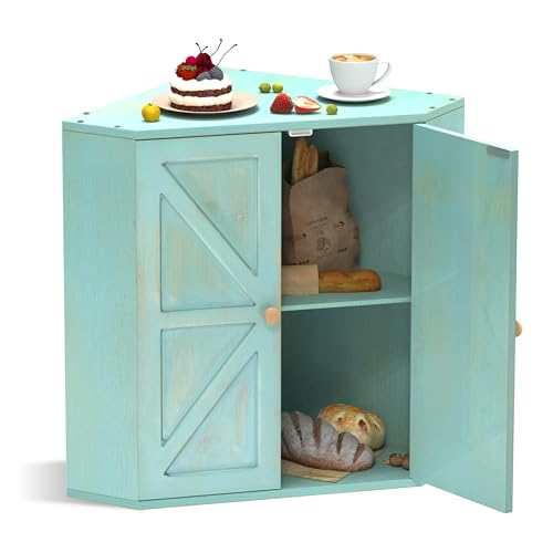 Corner Bread Box for Kitchen Counter Double Layer Bamboo Bread Storage Container Large Capacity Bread Storage Bin Farmhouse Breadbox Organizer