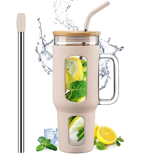 Glass Tumbler with Straw and Lid and Time Marker