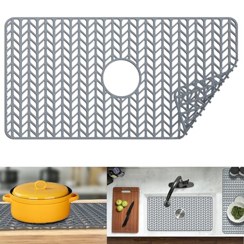Sink Protectors for Kitchen Sink 30"x16"Center Silicone Sink Mat (30"x16" Center / Gray)