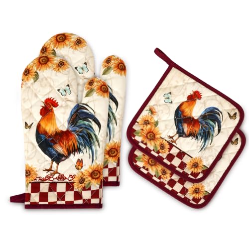 Pink Floral Oven Mitts and Pot Holders Sets 2Pcs