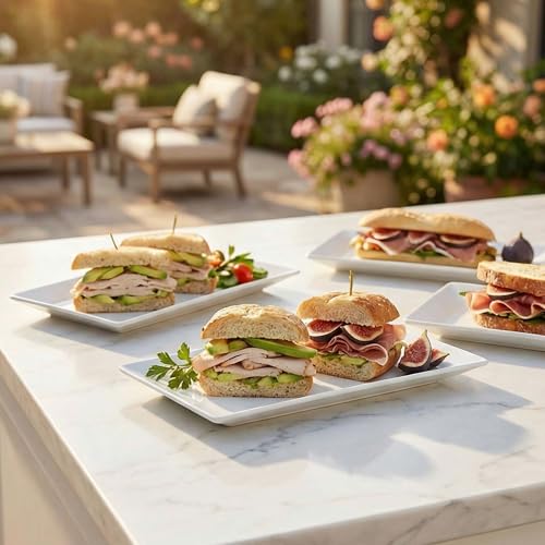 12" Serving Platters Rectangular Serving Plates Set of 4 Large Ceramic Serving Plates Porcelain Serving Tray Turkey Platter White Serving Plate for Steak Appetizer Dessert Oven Dishwasher Safe