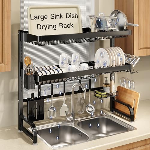 3 Tier Extra Large Stainless Steel Over The Sink Dish Drying Rack (Black / Over Sink 3 Tier)